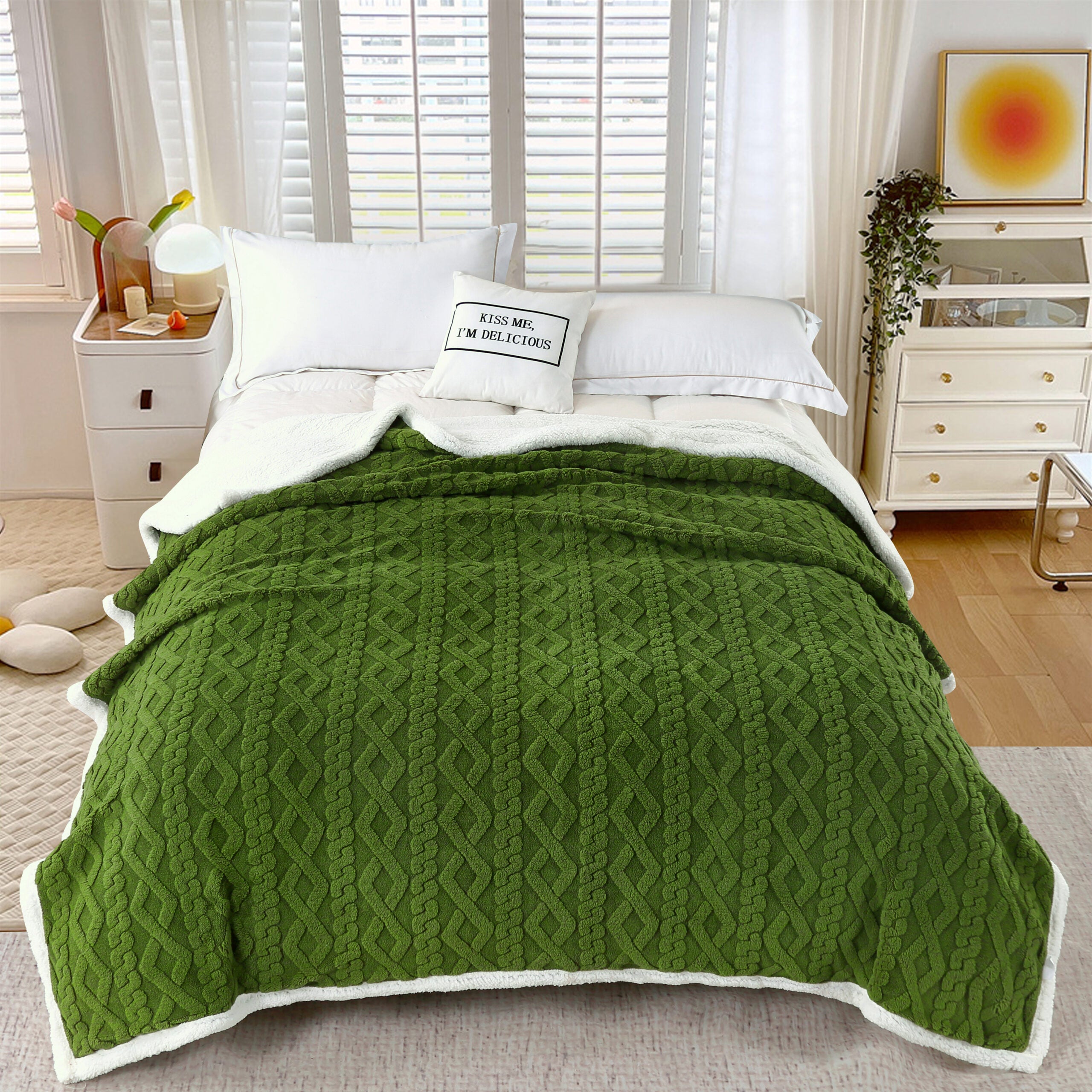 PATURĂ TRICOT CU BLĂNIȚĂ - VERDE NATUR